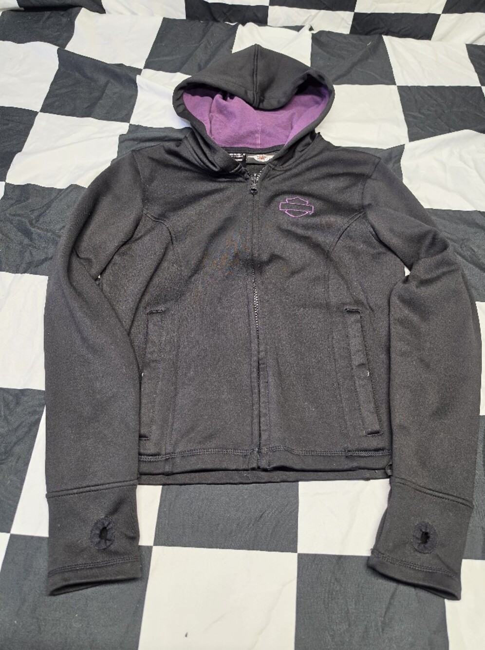 Harley-Davidson Black Hoodie with Purple Lining and Logo